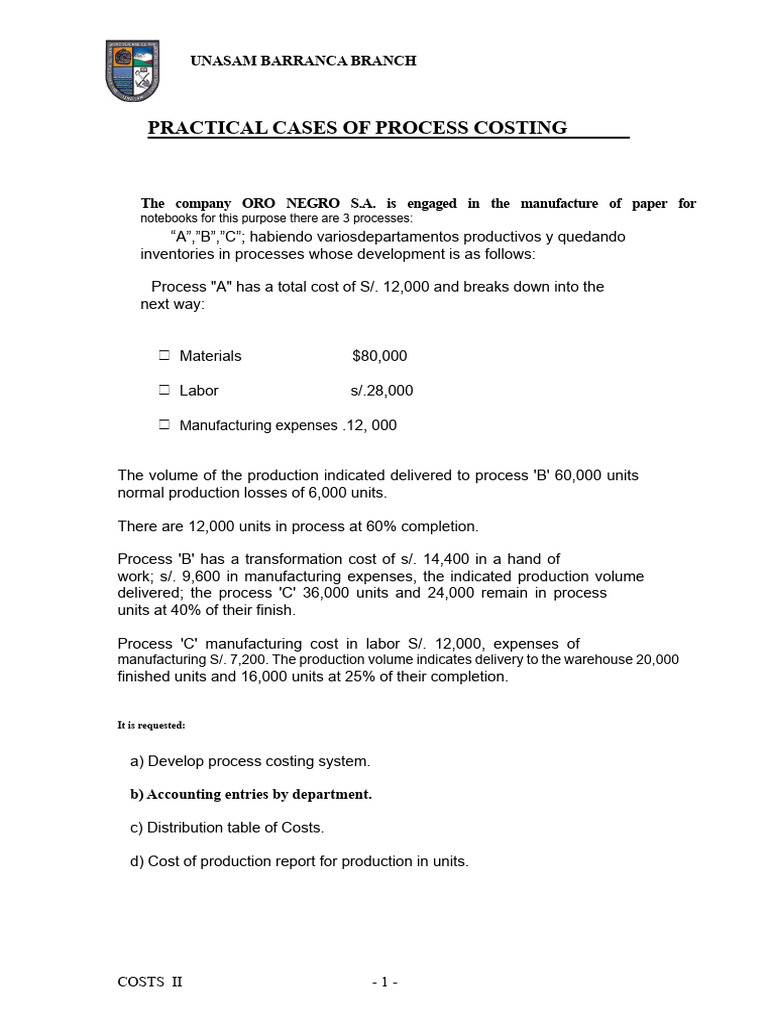 Practical Case Cost by Processes | PDF | Cost Of Goods Sold | Business ...