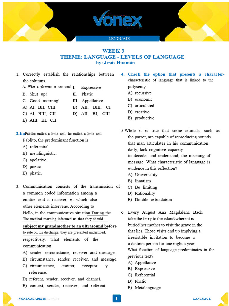 Theme: Language - Levels of Language: Week 3 | PDF | Communication ...
