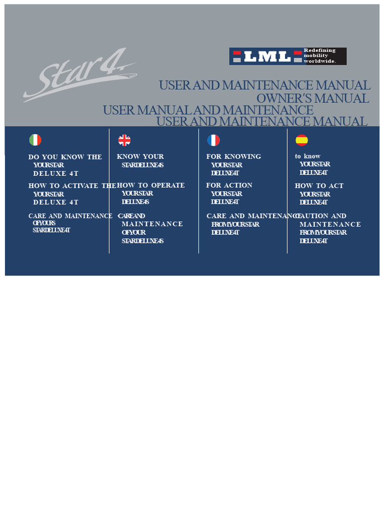User Manual LML Star DeLuxe 4T PDF Clutch Manual Transmission