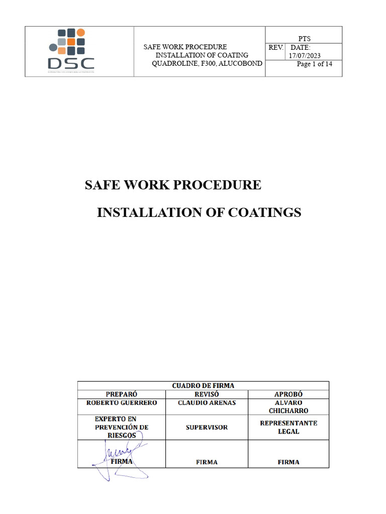 Safe Procedure for Coating Installation | PDF | Personal Protective ...