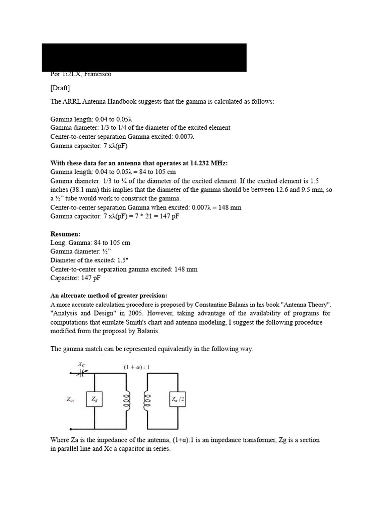 Gamma Match Calculation Guide | PDF | Antenna (Radio) | Electrical ...