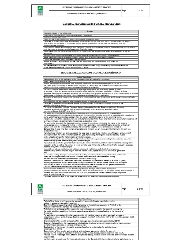 Environmental Procedures Requirements Carder | PDF | Groundwater ...