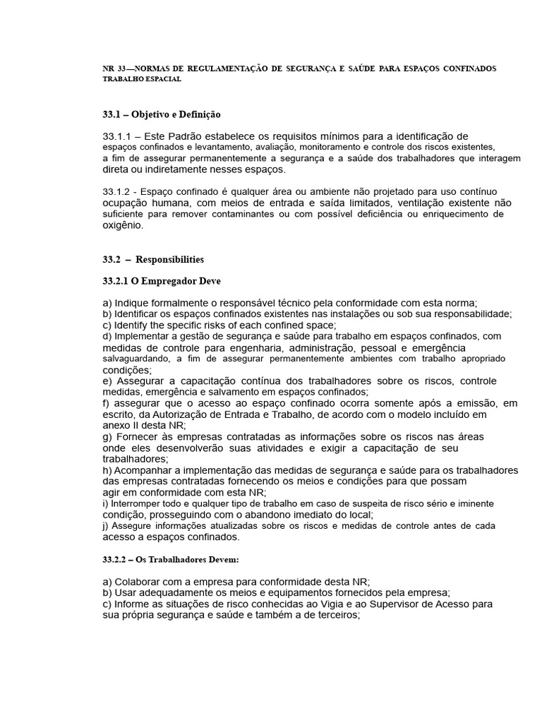 Segurança em Espaços Confinados NR 33 | PDF | Segurança e saúde ...