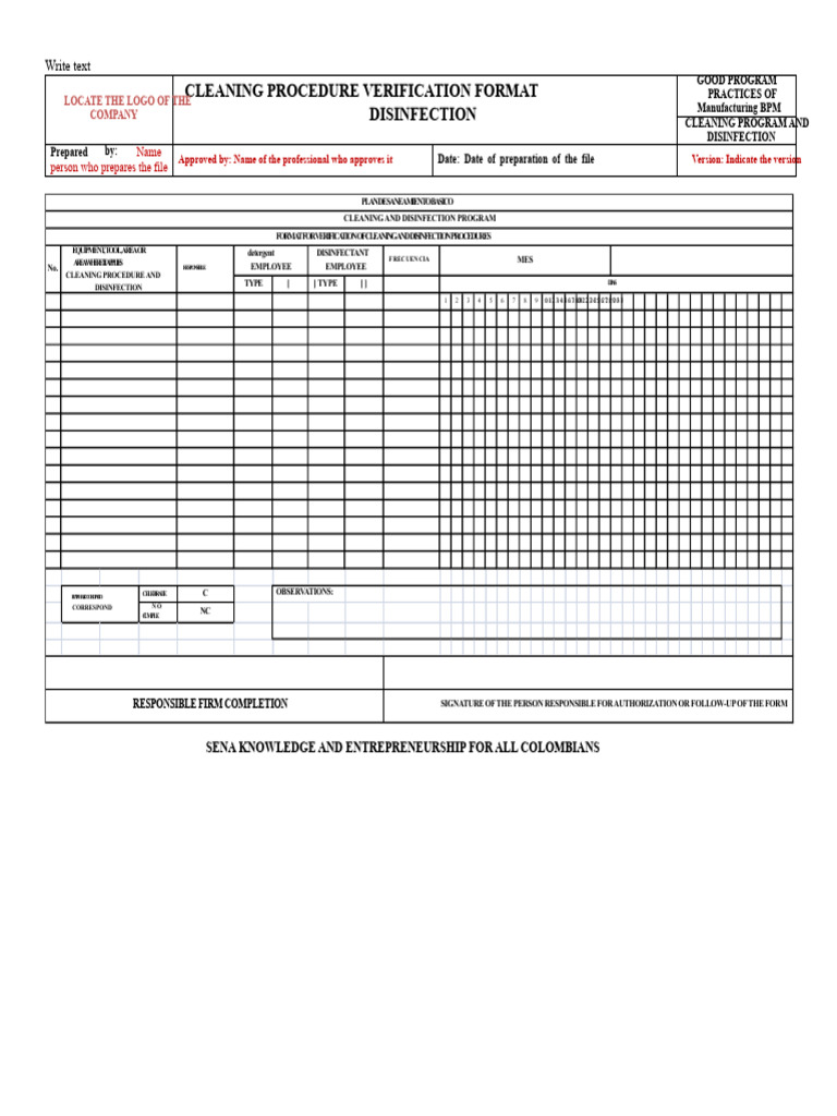 Annex 3 Cleaning and Disinfection Procedures Verification Format | PDF