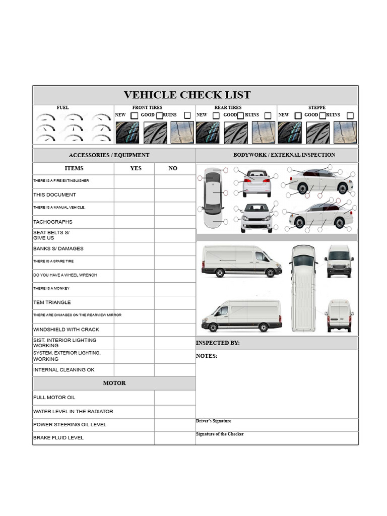 Comprehensive Vehicle Inspection Checklist | PDF | Vehicles | Steering