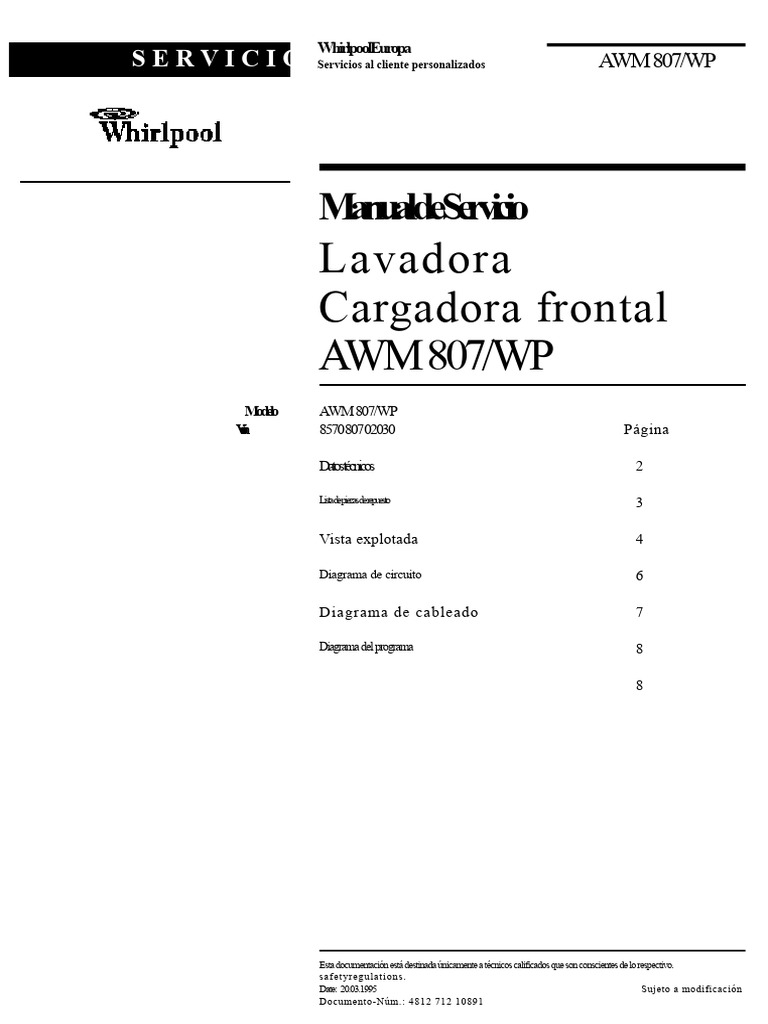 Manual de Servicio Lavadora AWM 807/WP | PDF | Ingeniería mecánica ...