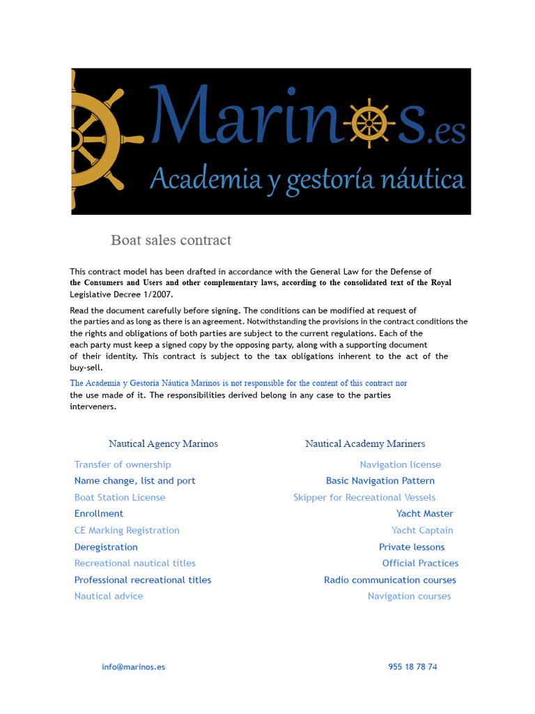 Contract For The Sale of Second-Hand Vessels Between Private Parties ...
