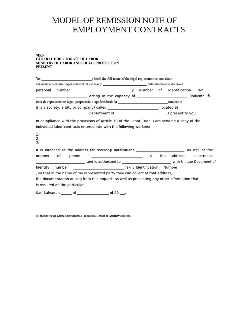 Model of work contract remittance note.doc | PDF