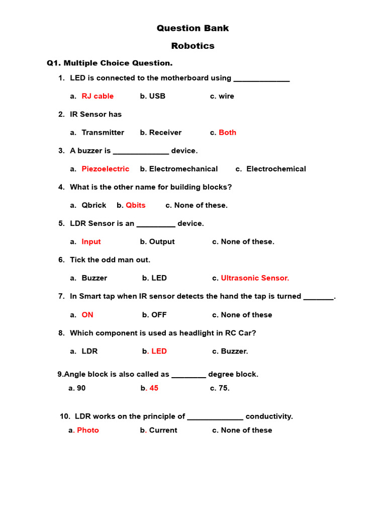 Robotics Question Bank for Students | PDF | Sensor | Electronics