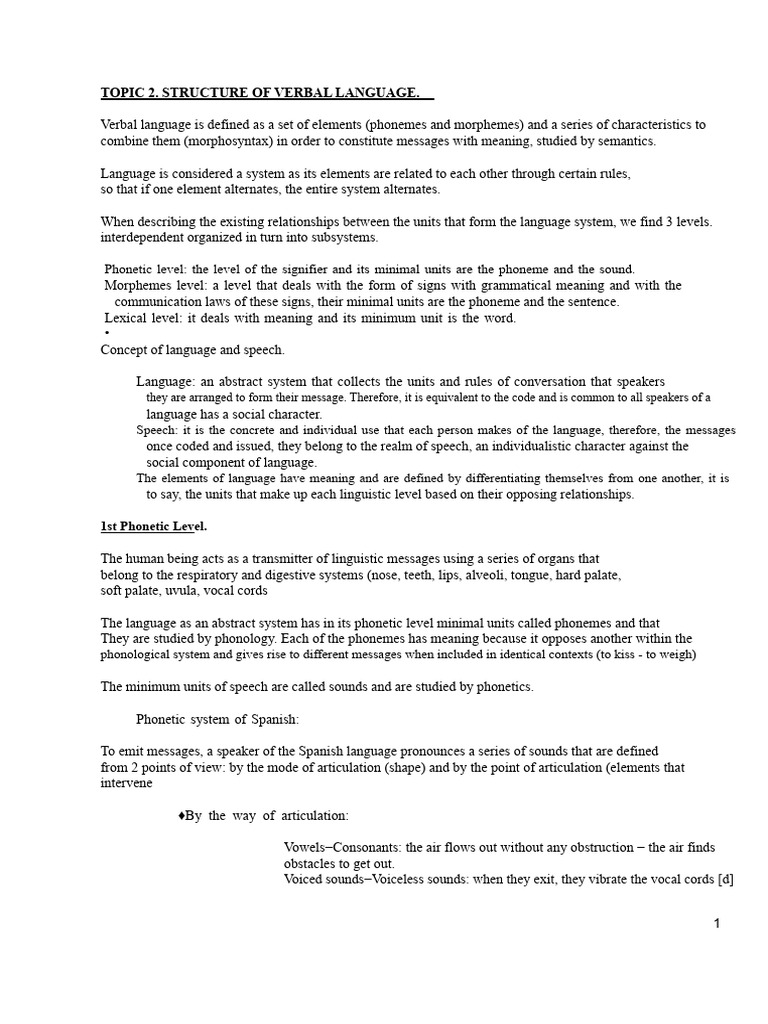 Structure of Verbal Language Explained | PDF | Word | Lexicon