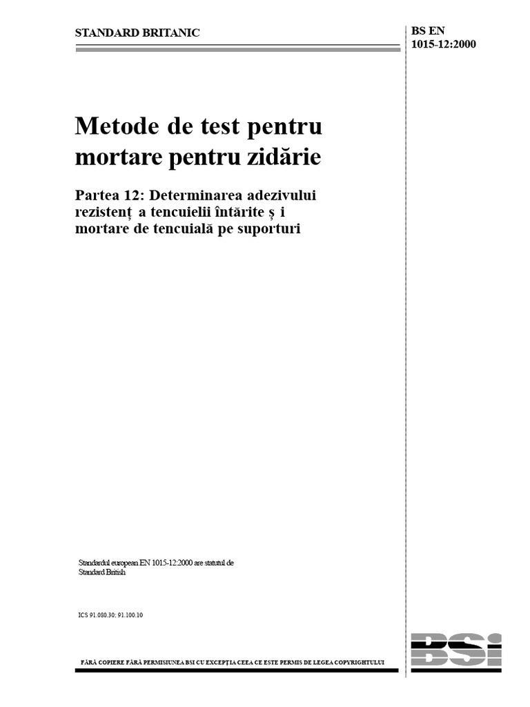 Metode de Test Pentru Mortare Pentru Zidărie | PDF