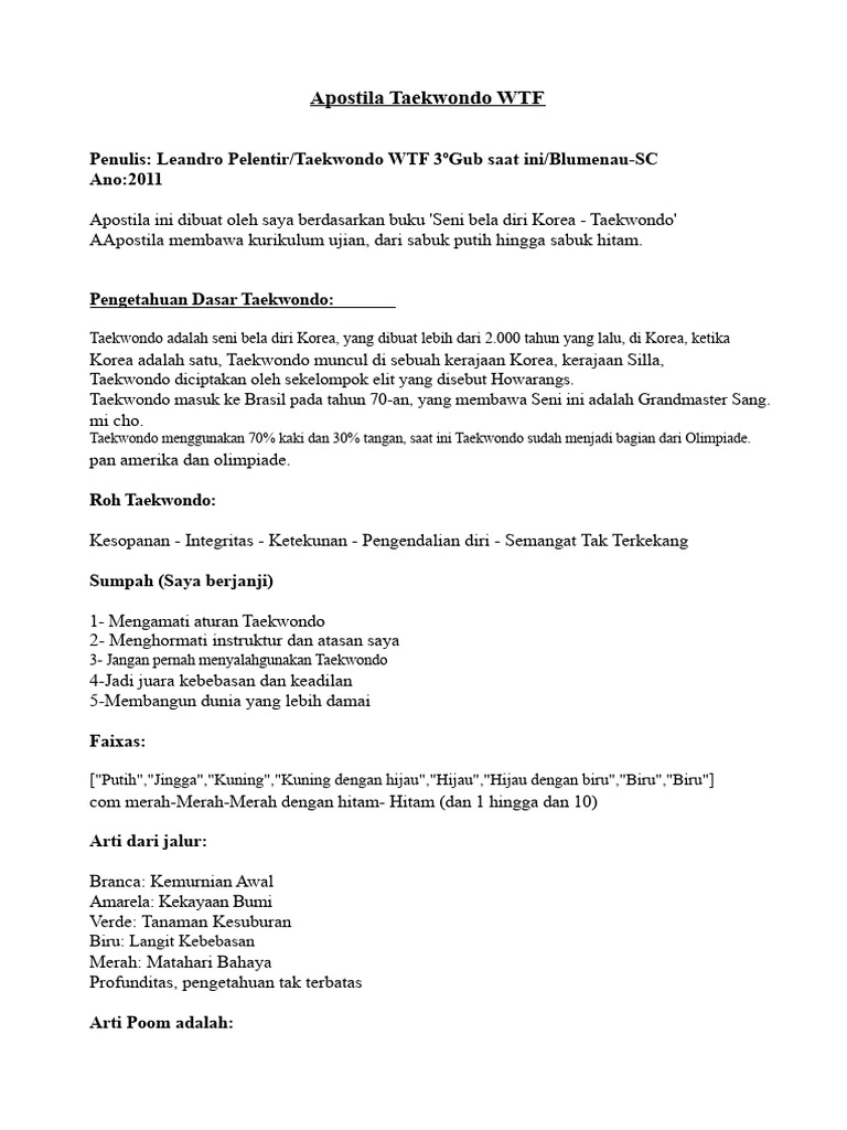 Panduan Kurikulum Taekwondo WTF | PDF