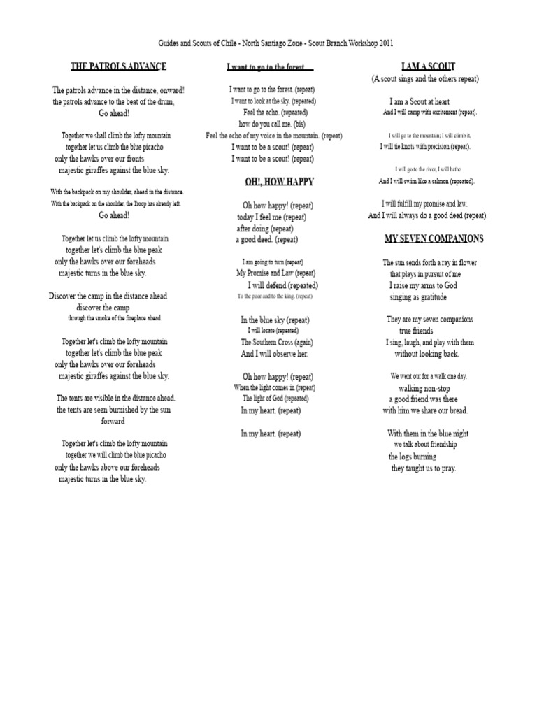 Scout Workshop Songs - Chile 2011 | PDF | Scouting
