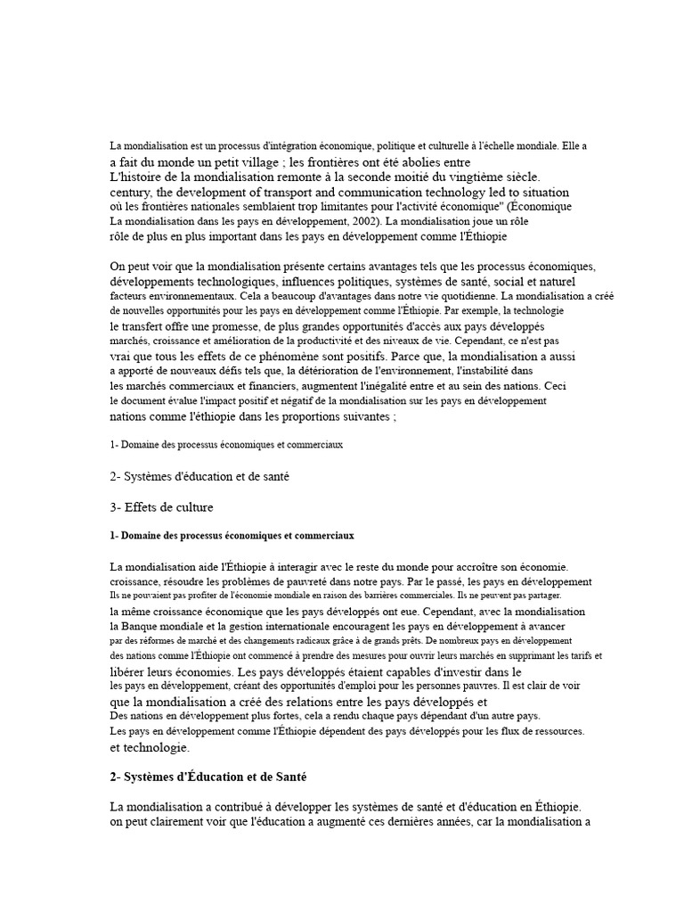 Groupe 3 Impact de La Mondialisation en Éthiopie. | PDF | Globalisation ...
