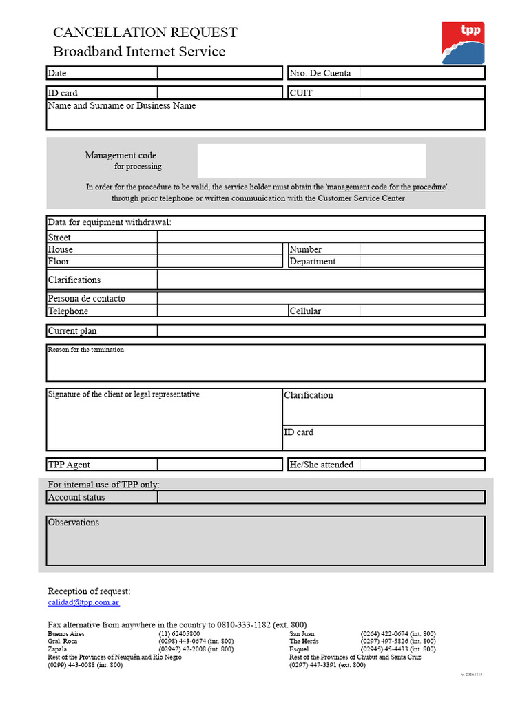 Broadband Service Cancellation Form | PDF