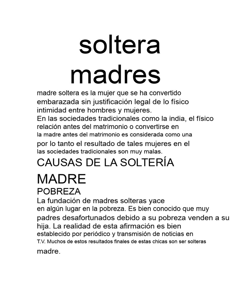 Causas y Consecuencias de la Madre Soltera | PDF | Prostitución ...