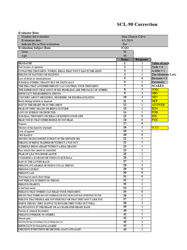 SCL-90 Test Evaluation Report | PDF | Psychology | Emotions