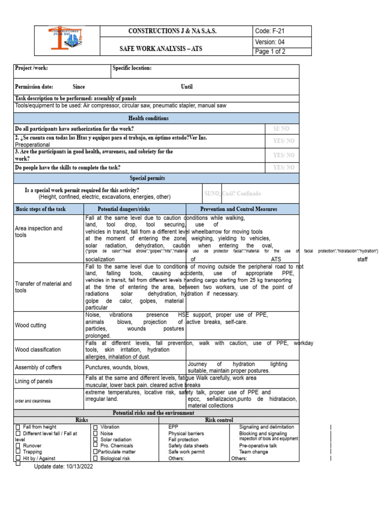Safe Work Analysis - Assembly of Ceilings | PDF | Personal Protective ...