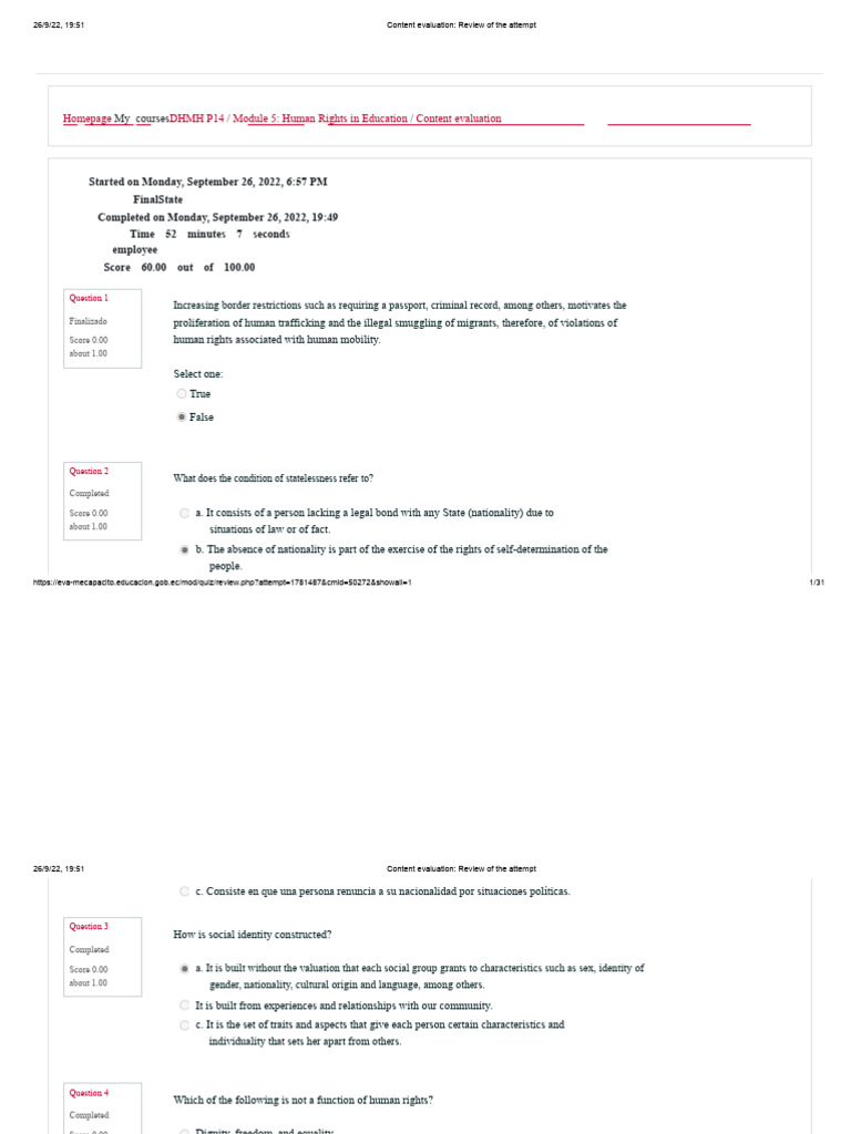 Content Evaluation - Review of The Final Exam Attempt | PDF ...