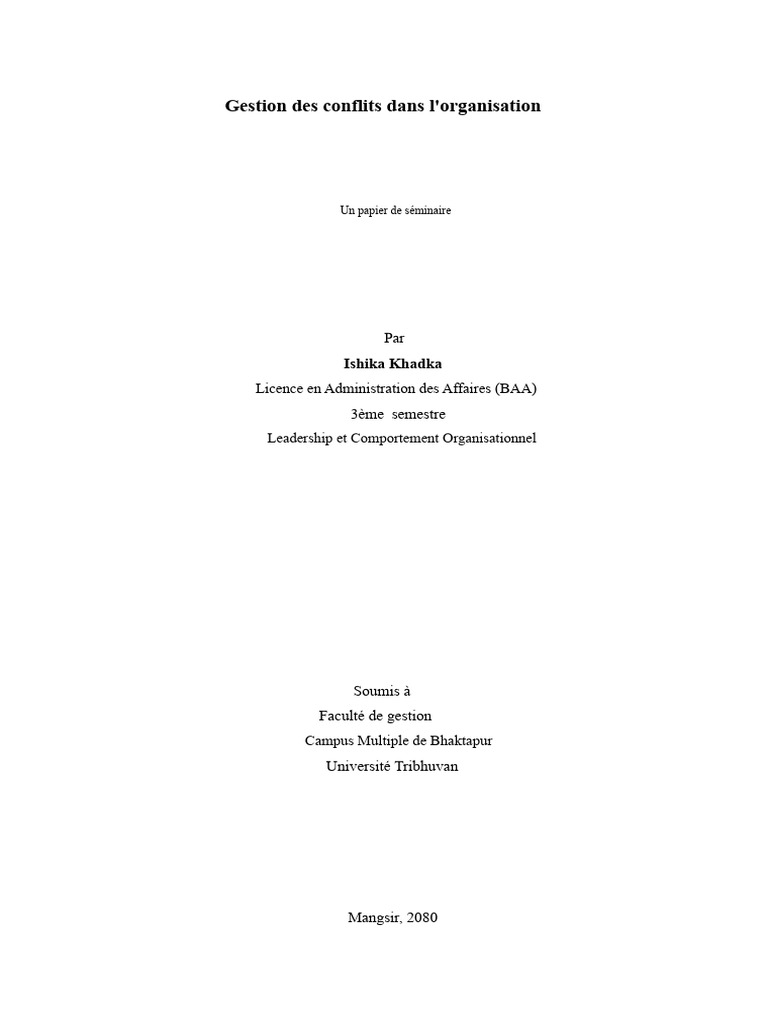 Gestion des Conflits en Organisation | PDF | Résolution de conflit ...