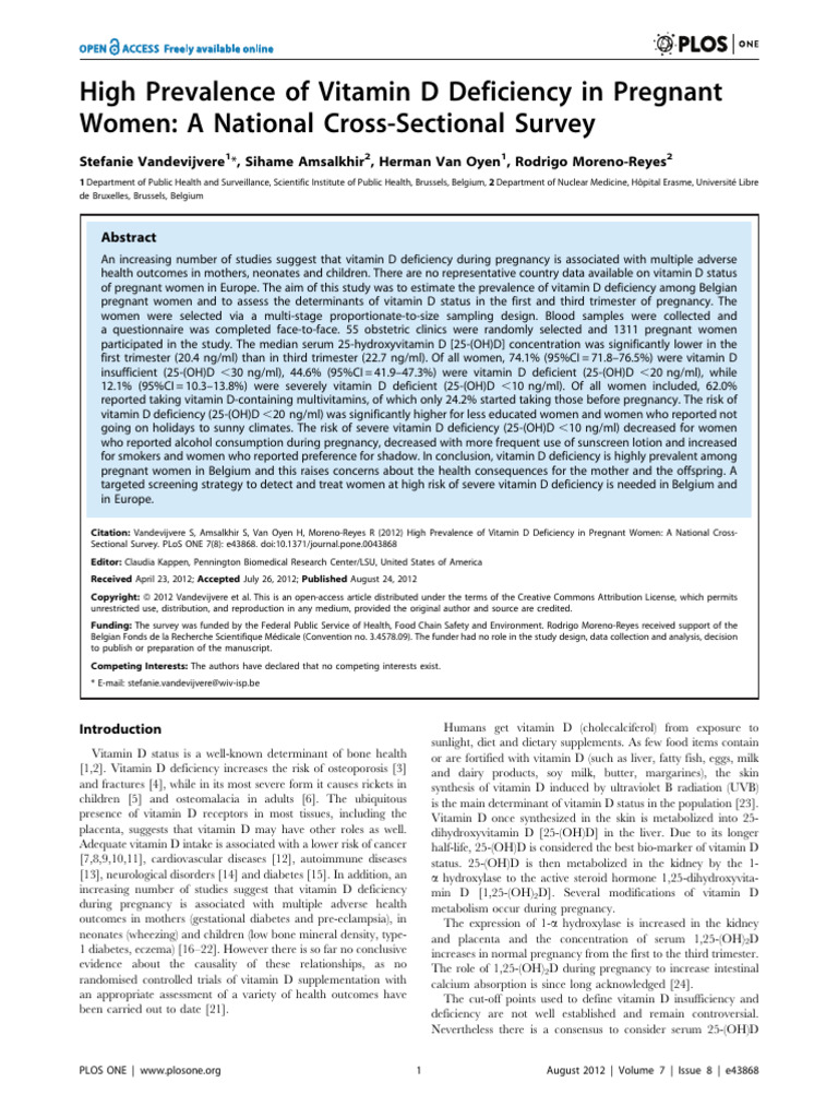 High Prevalence of Vit D Deficiency in Pregnant Women | PDF | Vitamin D ...