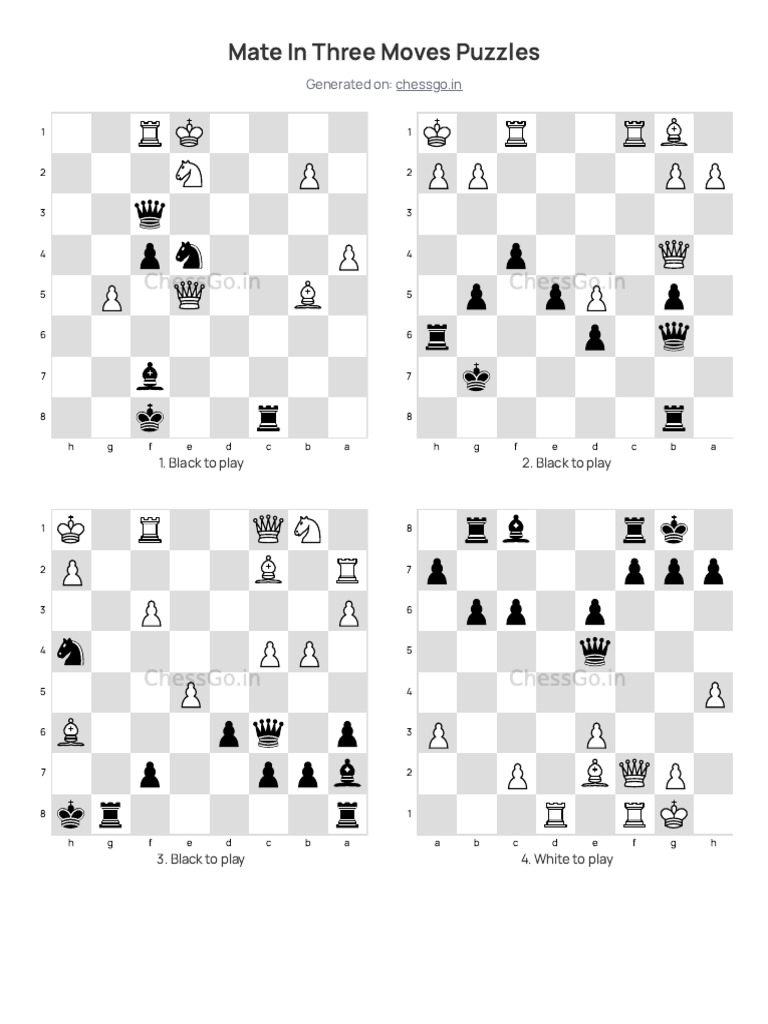 Chess Mate in Three Moves Puzzles PDF Chess Chess Theory