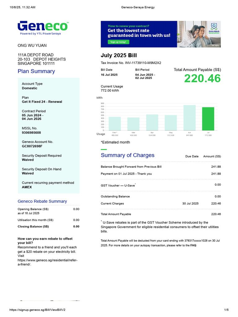 July 2025 Geneco Electricity Bill Summary | PDF | Government Finances ...
