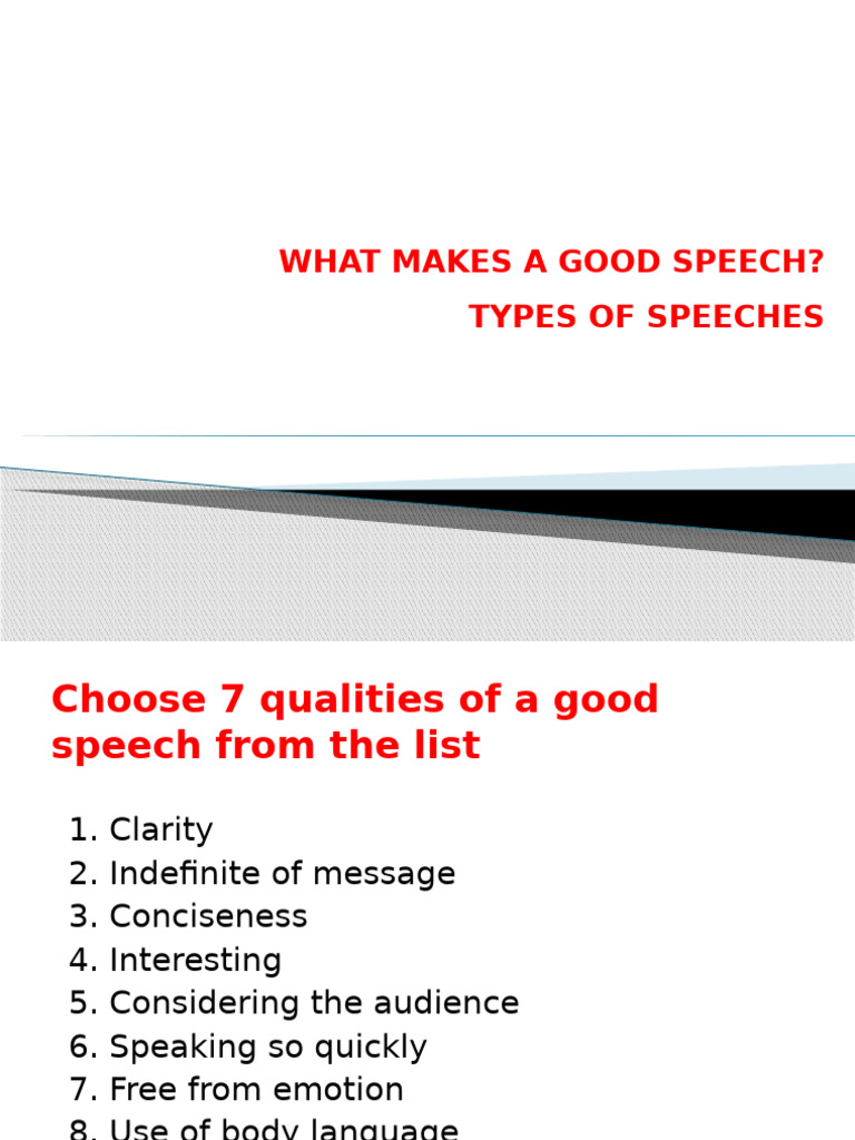 Essential Qualities of a Good Speech | PDF | Speech | Vocabulary