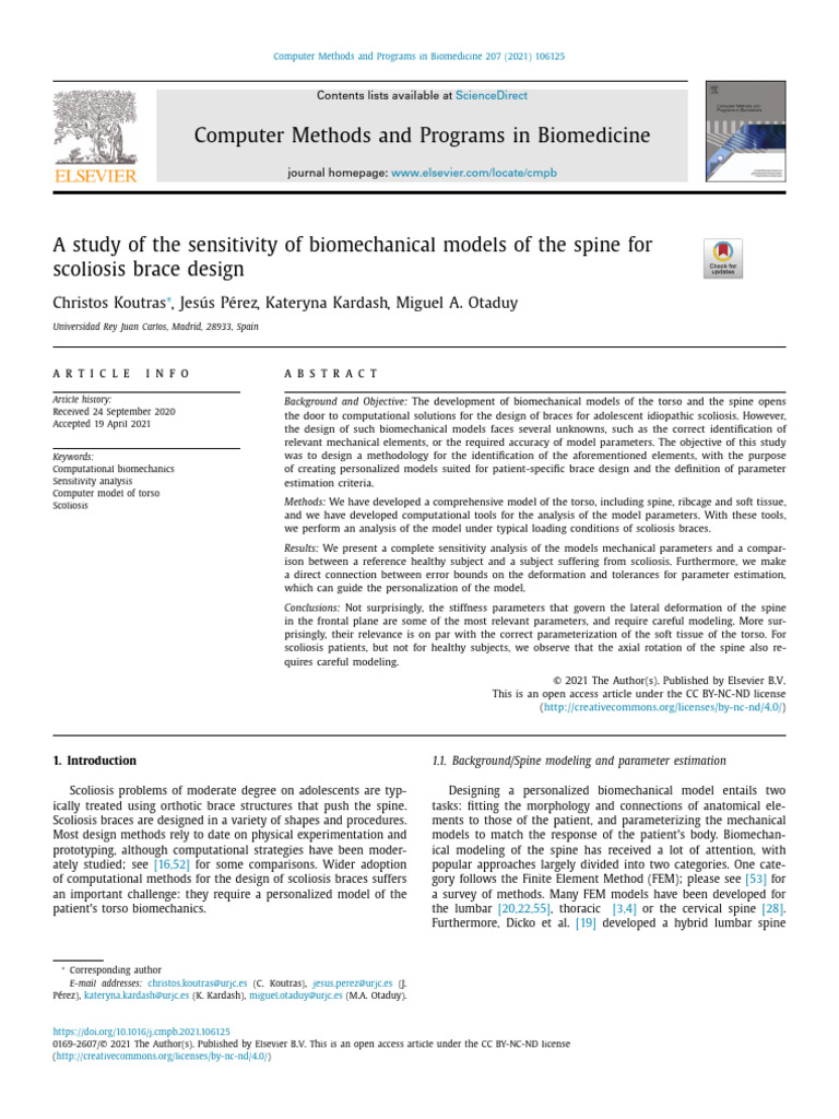 A Study of The Sensitivity of Biomechanical Models of The Spine For ...