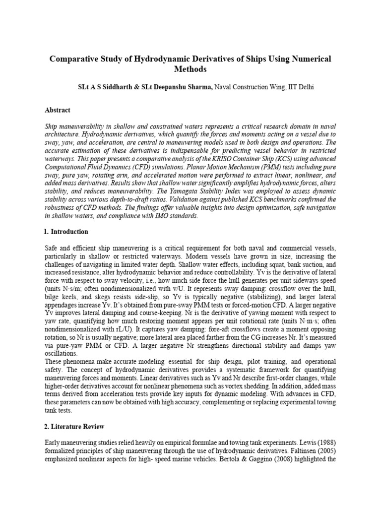 Hydrodynamic Derivatives in Shallow Water | PDF | Computational Fluid ...