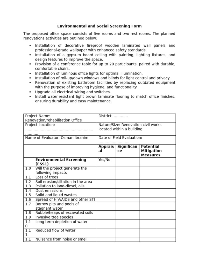 Office Renovation Environmental Screening | PDF | Lighting | Water