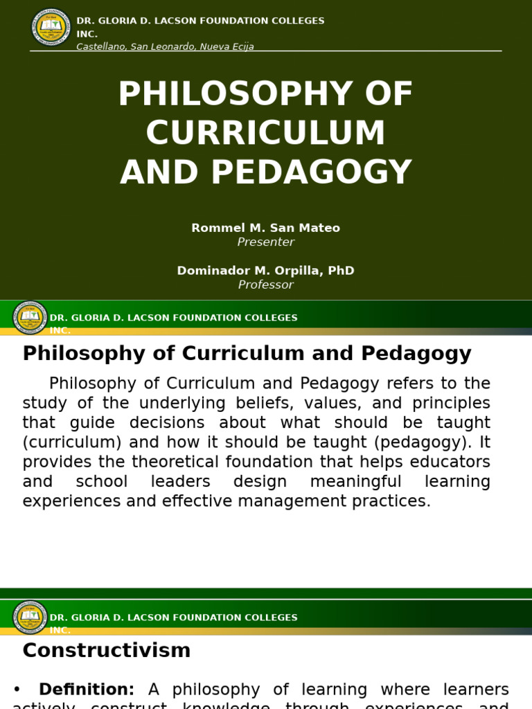 Curriculum and Pedagogy Philosophy Guide | PDF | Constructivism ...