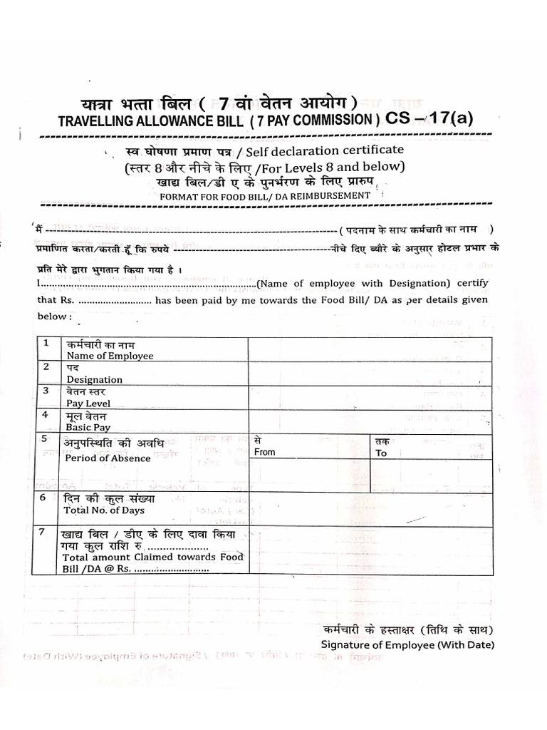 TA-DA Bill Format | PDF