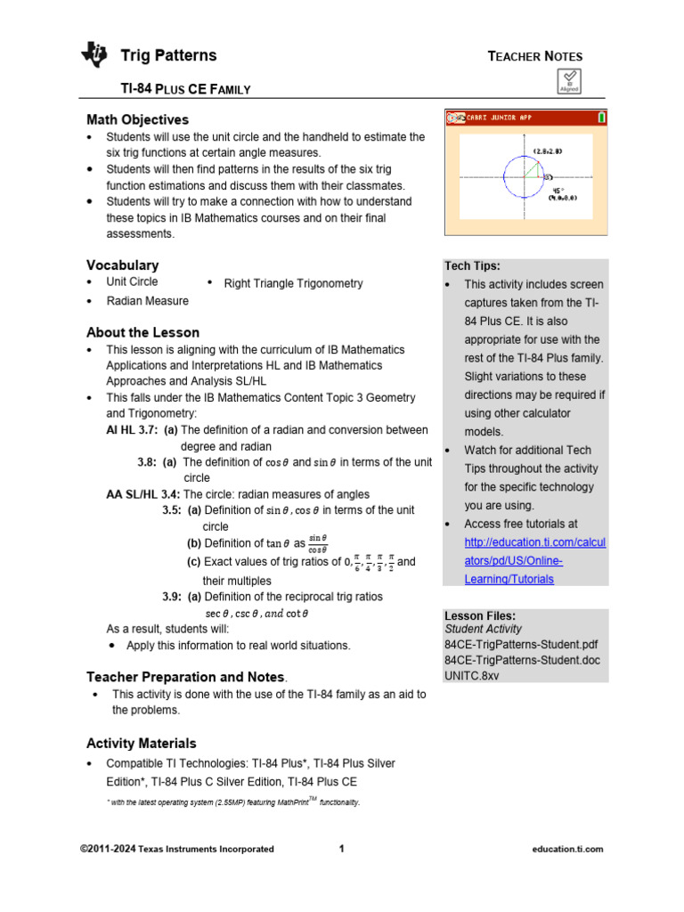 Trigonometric Patterns with TI-84 | PDF | Trigonometry | Trigonometric ...