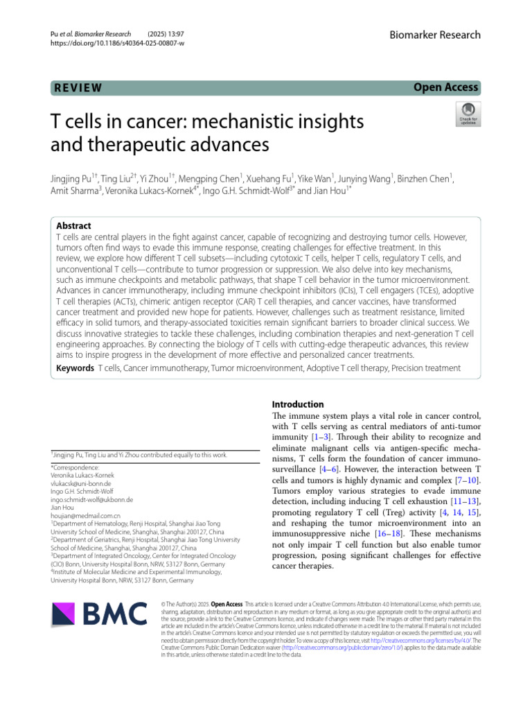 T Cells in Cancer: Mechanisms & Therapies | PDF | T Cell | Cytotoxic T Cell