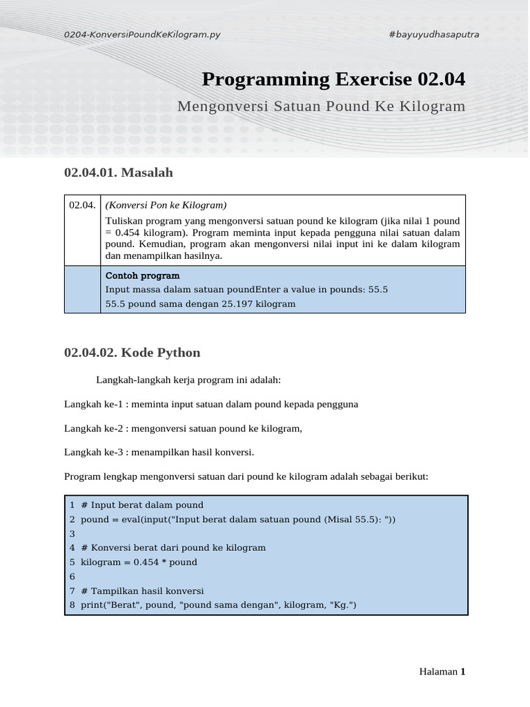 Konversi Pound ke Kilogram Python | PDF