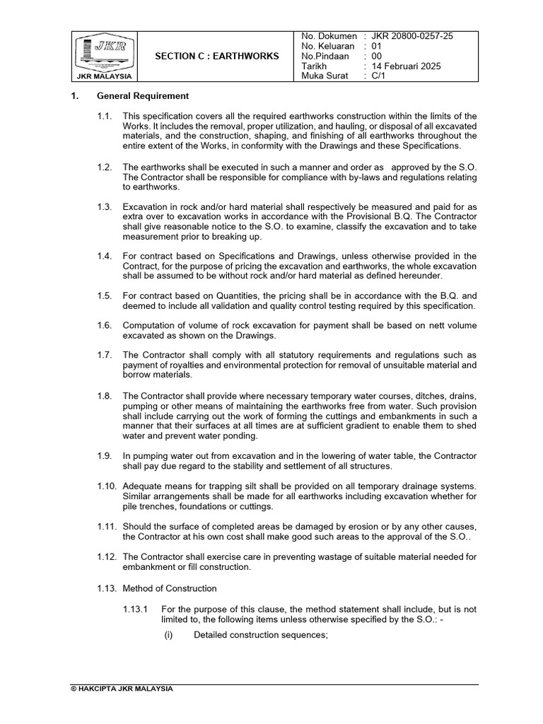 JKR 2025 Earthworks Specifications | PDF | Road | Demolition
