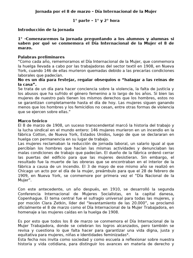Jornada 8 de Marzo - Dia Internacional de La Mujer | PDF | Mujer ...