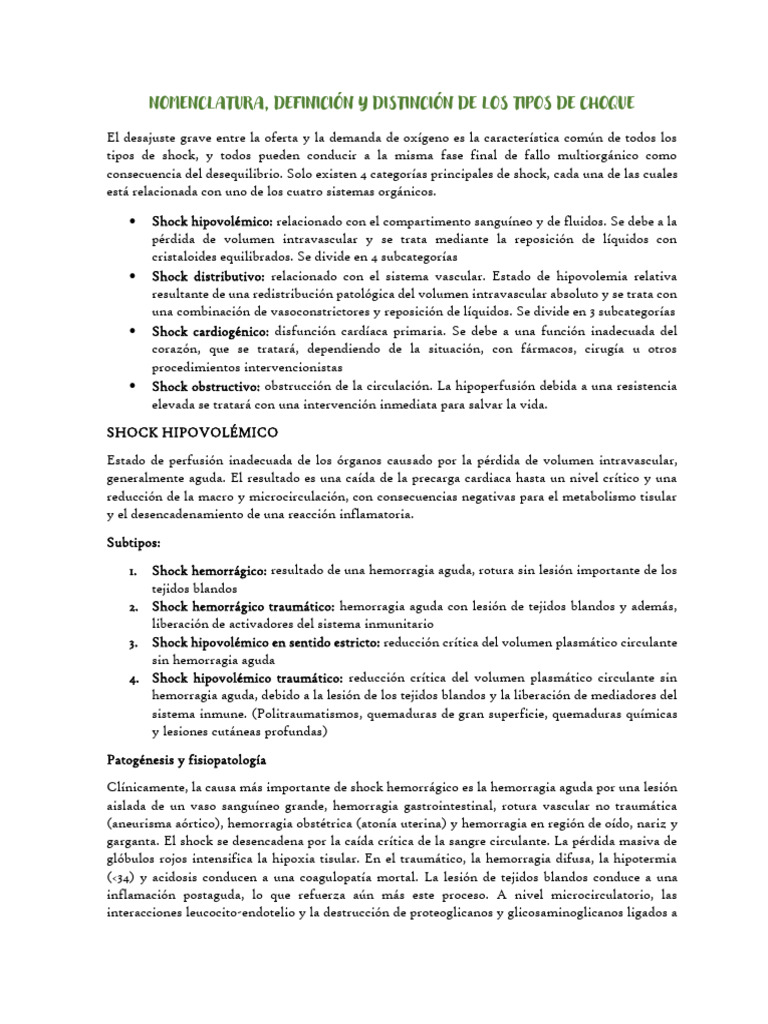 Tipos de Choque: Definición y Tratamiento | PDF | Septicemia | Sistema ...