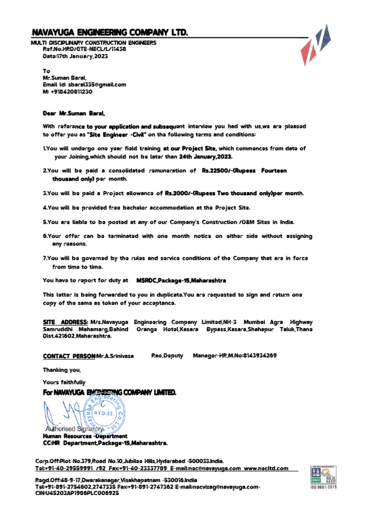 Job Offer for Site Engineer - Civil | PDF