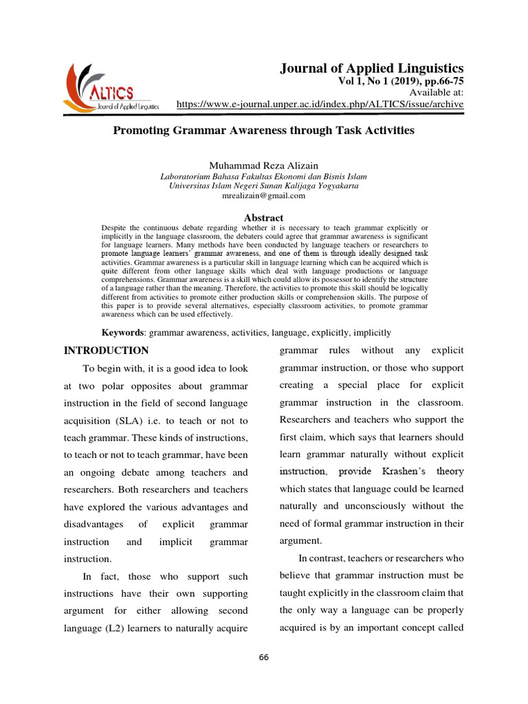 Promoting Grammar Awareness in L2 Learning | PDF | Second Language ...