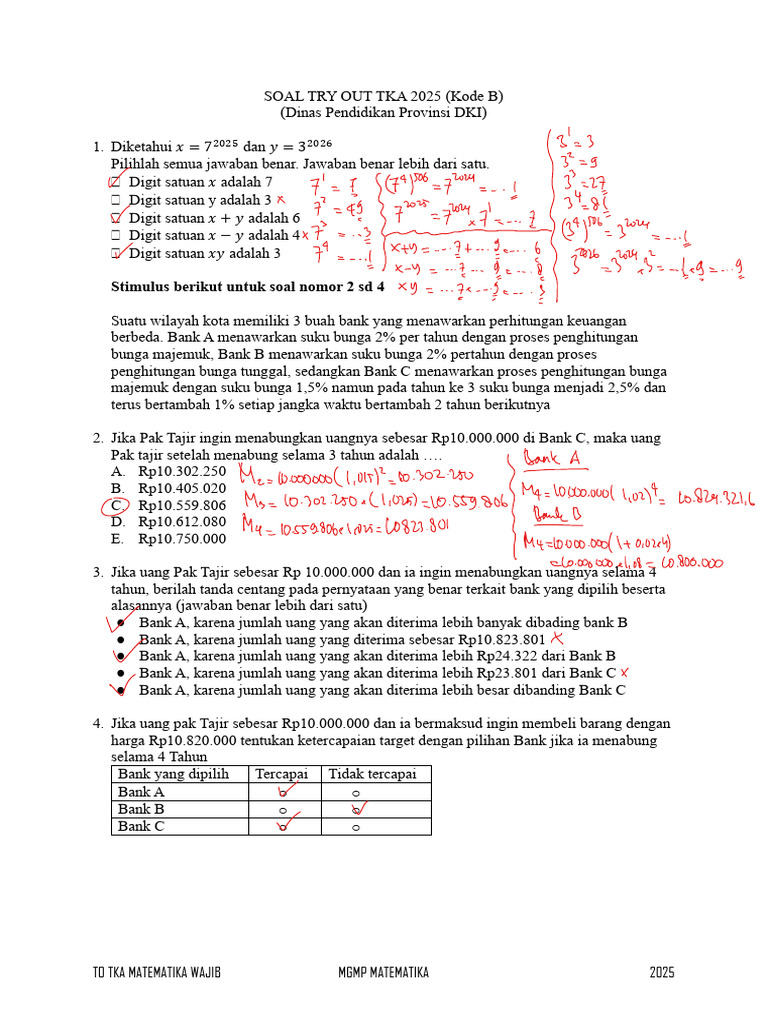 Soal Try Out TKA Matematika 2025 | PDF