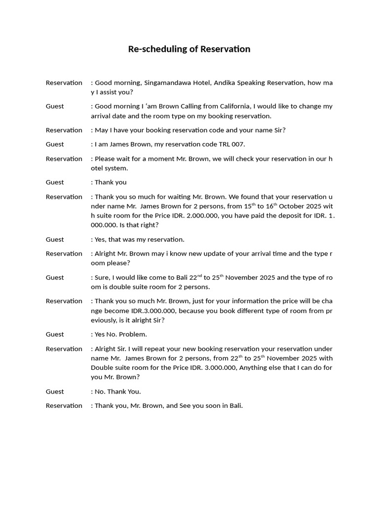 Reservation Conversation Teks | PDF