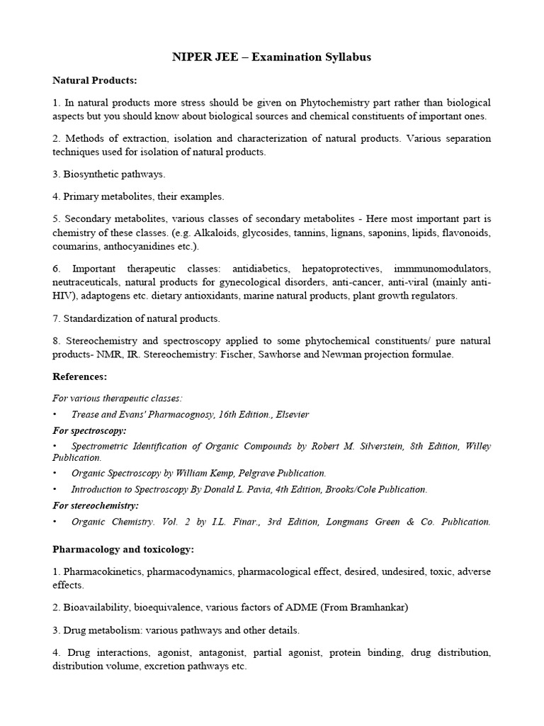 Niper Jee Syllabus 2020 | PDF | Chromatography | Natural Products