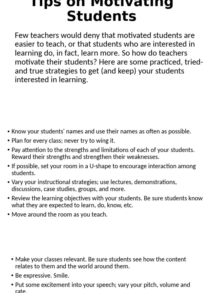 Strategies for Motivating Students | PDF | Learning | Teachers