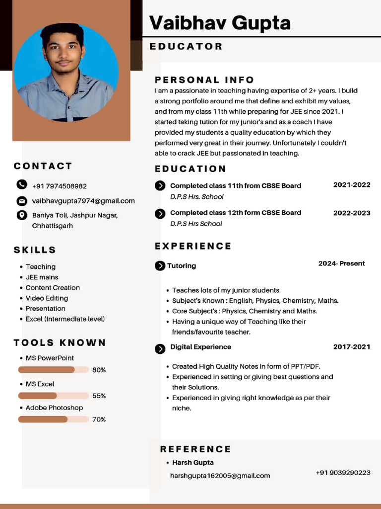 JEE Tutor and Educator Profile | PDF