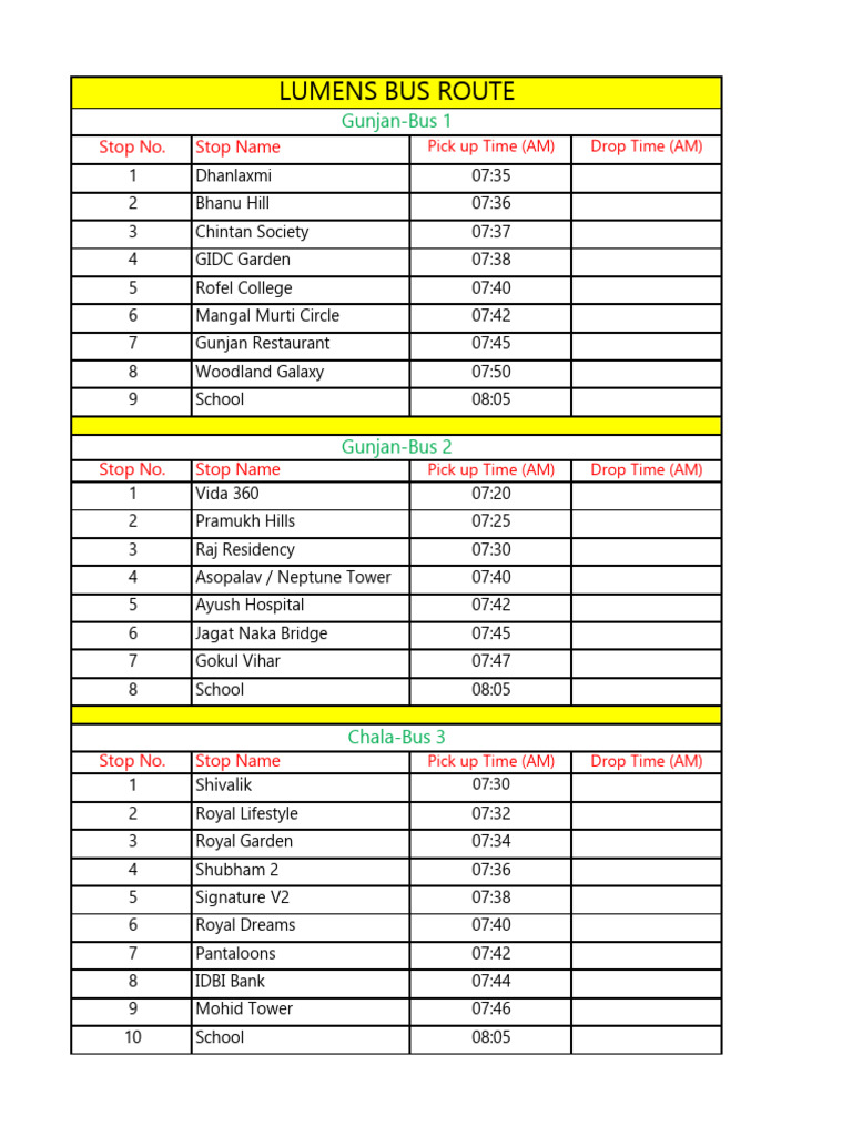 Bus Routes - 11am 2025-26-1 | PDF