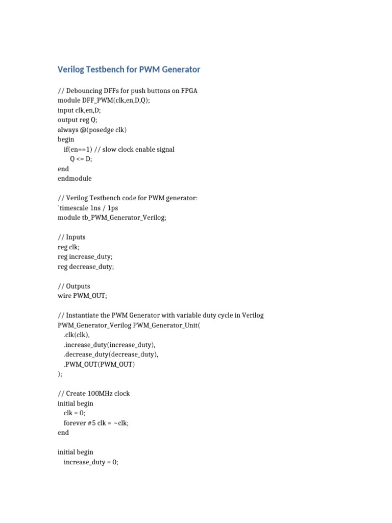 Verilog PWM Generator Testbench Code | PDF