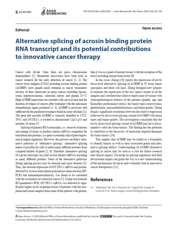 Alternative Splicing of Acrosin Binding Protein RNA Transcript and Its ...