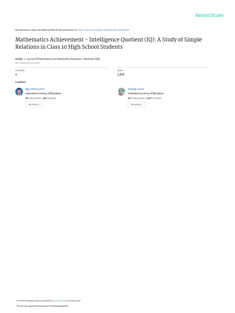 Math Achievement and IQ Correlation Study | PDF | Intelligence Quotient ...